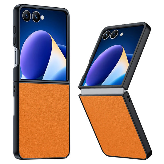For Samsung Galaxy Z Flip7 5G Case PU Leather Coated PC Anti-Drop Folding Phone Cover - Orange