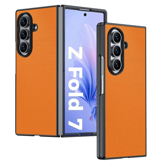 For Samsung Galaxy Z Fold7 5G Case PU Leather Coated PC Anti-Drop Folding Phone Cover - Orange
