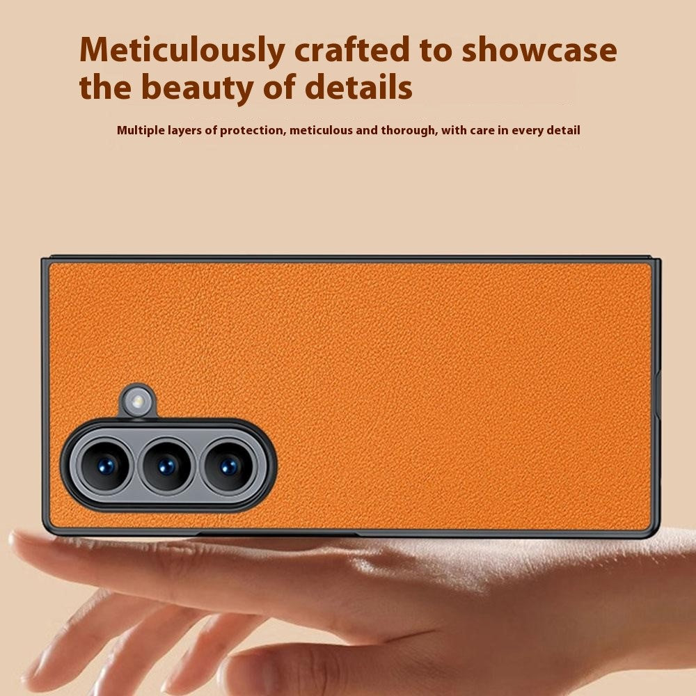 For Samsung Galaxy Z Fold7 5G Case PU Leather Coated PC Anti-Drop Folding Phone Cover - Orange