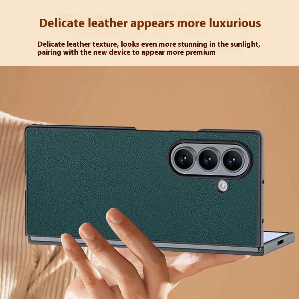 For Samsung Galaxy Z Fold7 5G Case PU Leather Coated PC Anti-Drop Folding Phone Cover - Orange