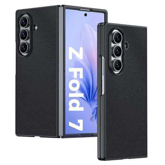 For Samsung Galaxy Z Fold7 5G Case PU Leather Coated PC Anti-Drop Folding Phone Cover - Black