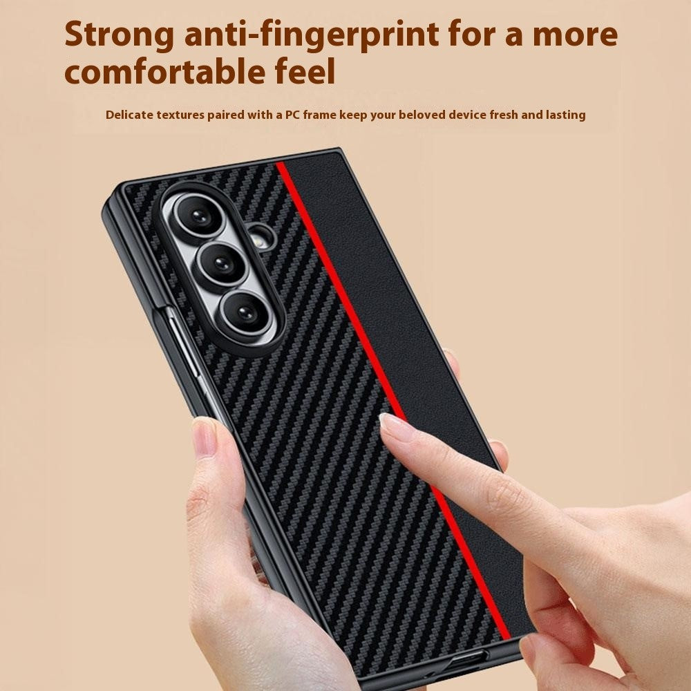 For Samsung Galaxy Z Fold7 5G Case Carbon Fiber Texture Leather + PC Anti-Drop Folding Phone Cover - Black / Blue