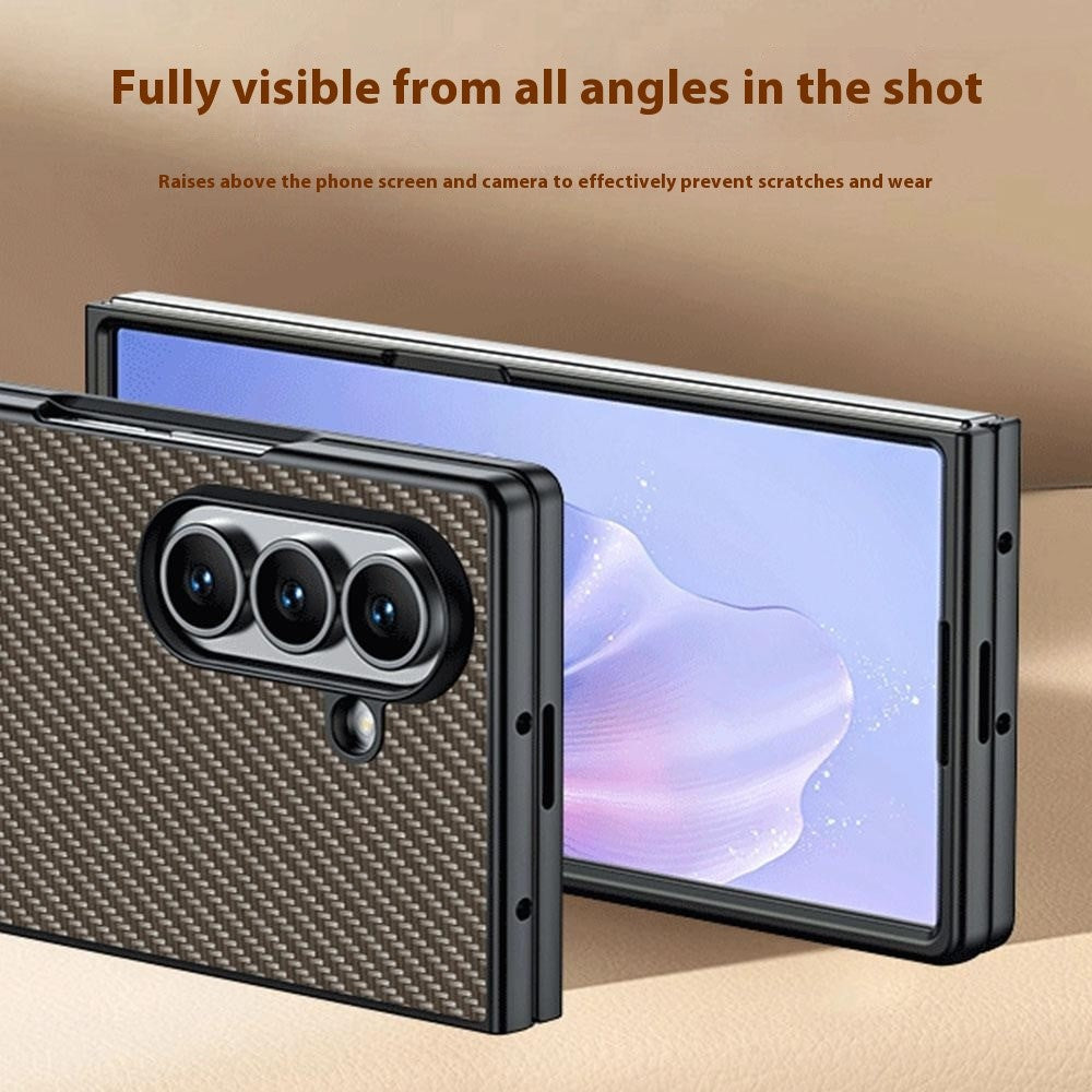 For Samsung Galaxy Z Fold7 5G Case Carbon Fiber Texture Leather + PC Anti-Drop Folding Phone Cover - Black