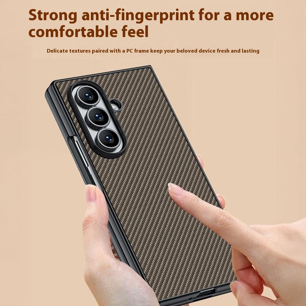 For Samsung Galaxy Z Fold7 5G Case Carbon Fiber Texture Leather + PC Anti-Drop Folding Phone Cover - Gold