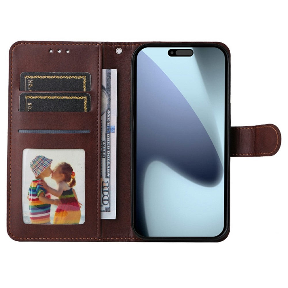 ENKAY HAT PRINCE For iPhone 17 Pro Max Wallet Case Calf Texture Leather Phone Stand Cover with Thick Adhesive Screen Film  /  Strap - Red