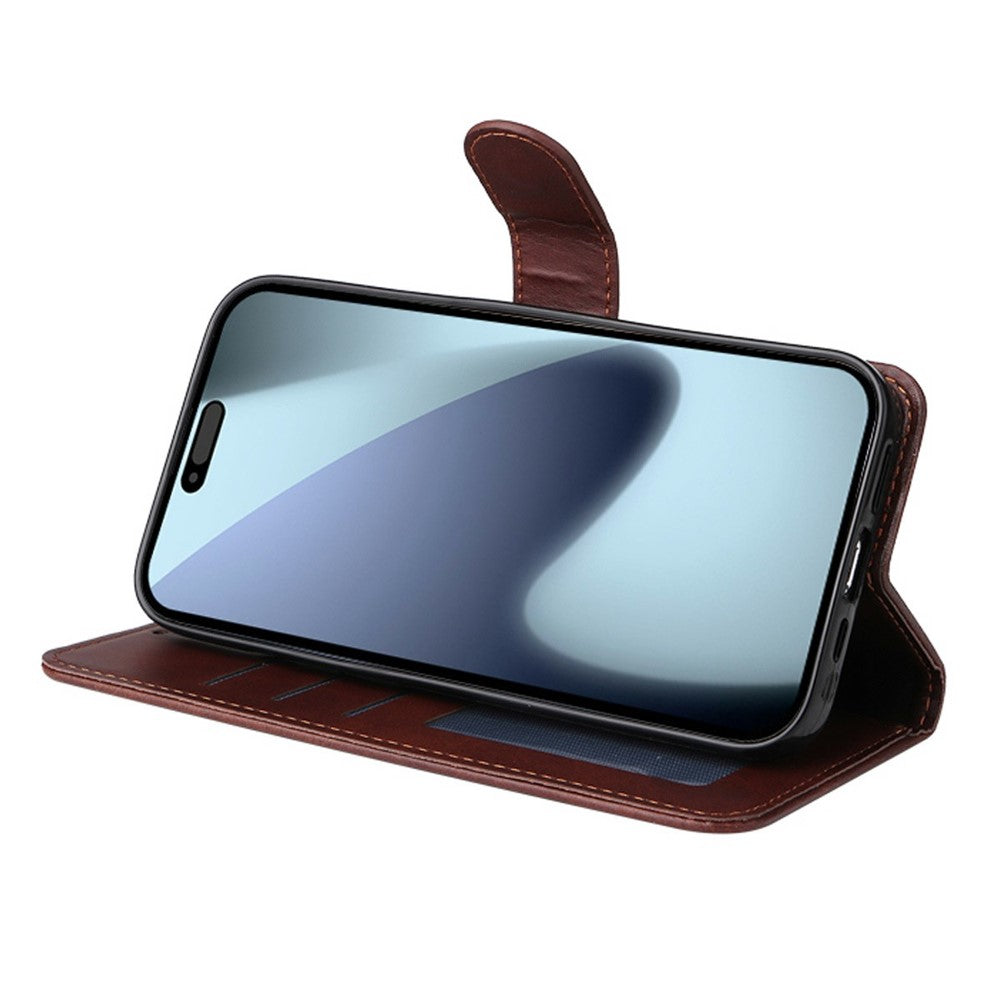 ENKAY HAT PRINCE For iPhone 17 Pro Max Wallet Case Calf Texture Leather Phone Stand Cover with Thick Adhesive Screen Film  /  Strap - Red