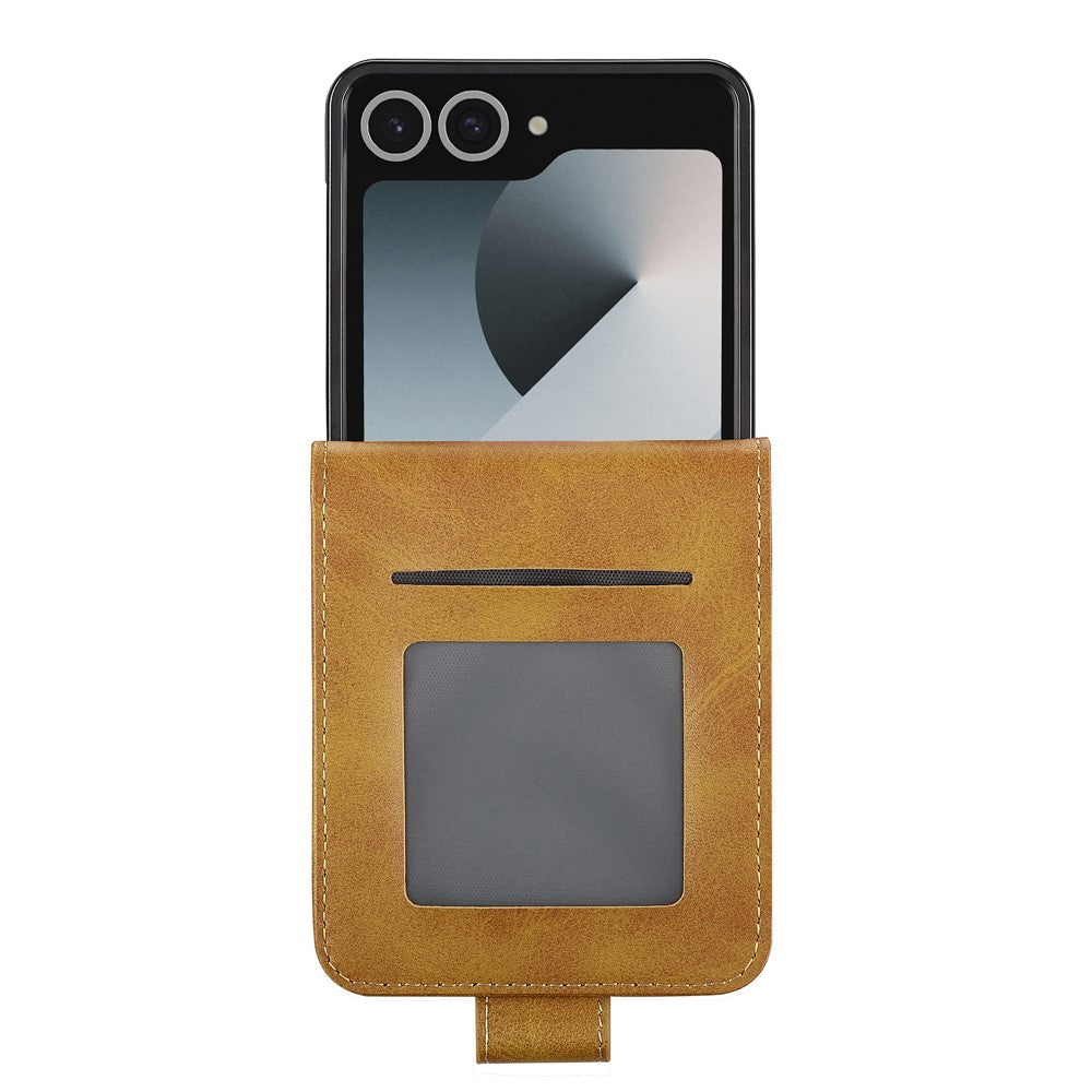 LC.IMEEKE For Samsung Galaxy Z Flip7 5G Case Card Holder Calf Texture PU Leather Folding Phone Cover - Yellow