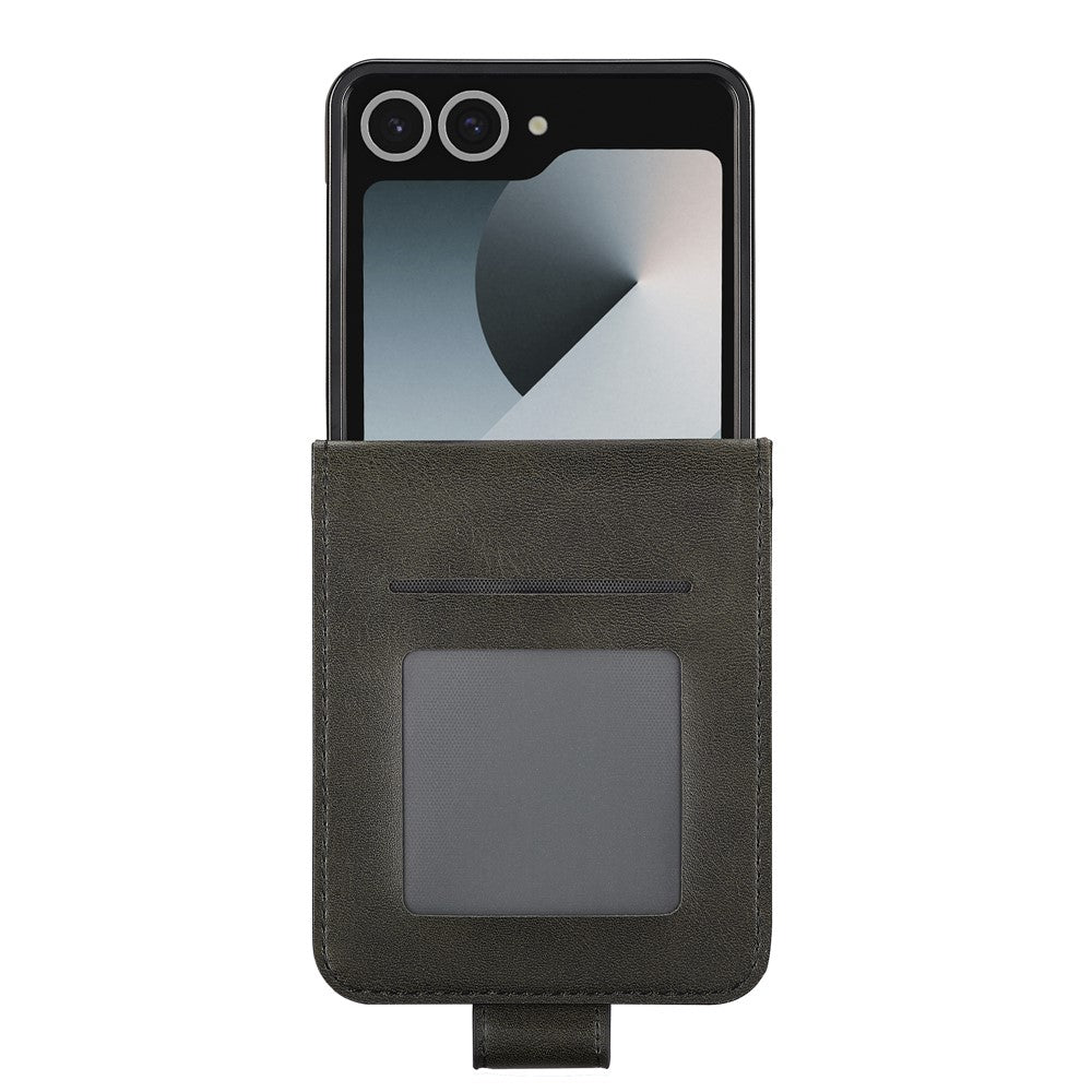 LC.IMEEKE For Samsung Galaxy Z Flip7 5G Case Card Holder Calf Texture PU Leather Folding Phone Cover - Black