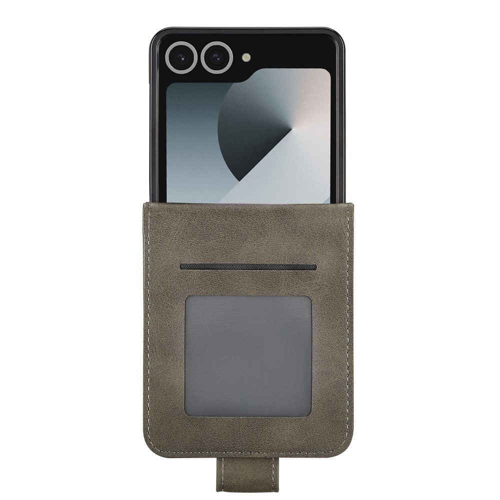 LC.IMEEKE For Samsung Galaxy Z Flip7 5G Case Card Holder Calf Texture PU Leather Folding Phone Cover - Grey