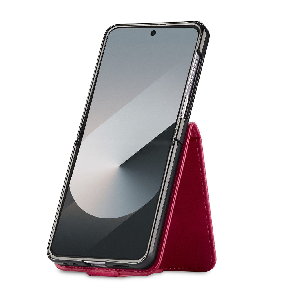 LC.IMEEKE For Samsung Galaxy Z Flip7 5G Case Card Holder Calf Texture PU Leather Folding Phone Cover - Rose