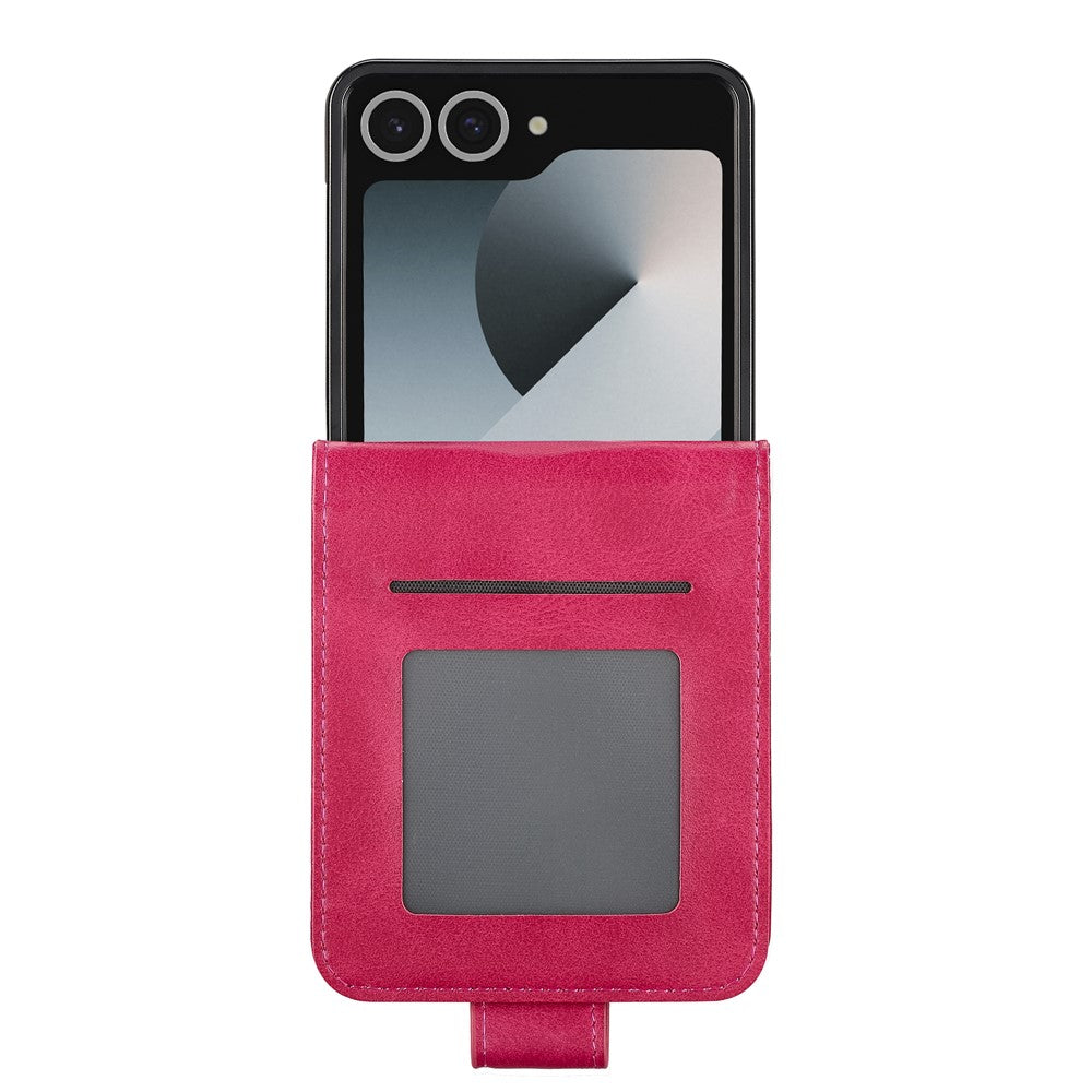 LC.IMEEKE For Samsung Galaxy Z Flip7 5G Case Card Holder Calf Texture PU Leather Folding Phone Cover - Rose