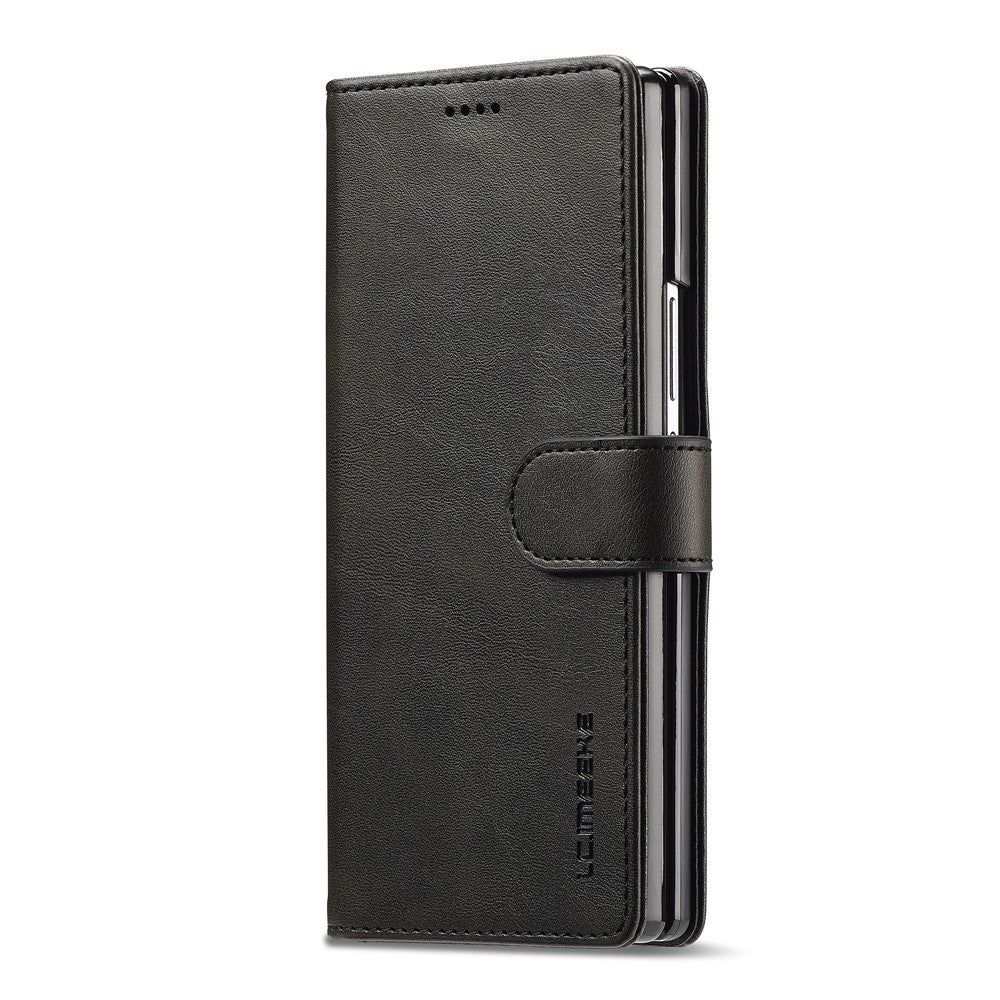 LC.IMEEKE For Samsung Galaxy Z Fold7 5G Case Calf Texture PU Leather Stand Wallet Phone Cover - Black