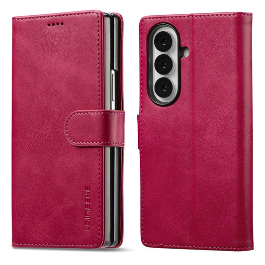 LC.IMEEKE For Samsung Galaxy Z Fold7 5G Case Calf Texture PU Leather Stand Wallet Phone Cover - Rose