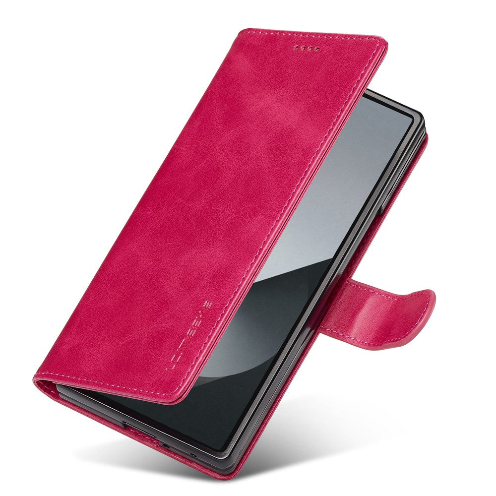 LC.IMEEKE For Samsung Galaxy Z Fold7 5G Case Calf Texture PU Leather Stand Wallet Phone Cover - Rose