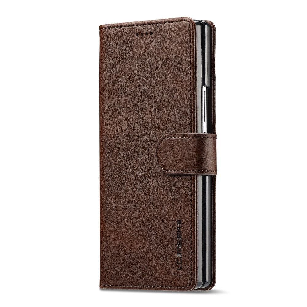LC.IMEEKE For Samsung Galaxy Z Fold7 5G Case Calf Texture PU Leather Stand Wallet Phone Cover - Brown