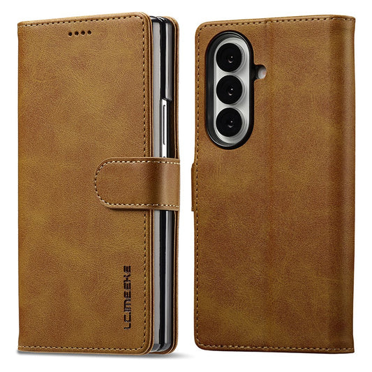 LC.IMEEKE For Samsung Galaxy Z Fold7 5G Case Calf Texture PU Leather Stand Wallet Phone Cover - Yellow