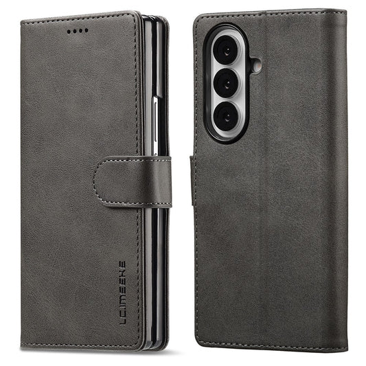 LC.IMEEKE For Samsung Galaxy Z Fold7 5G Case Calf Texture PU Leather Stand Wallet Phone Cover - Grey