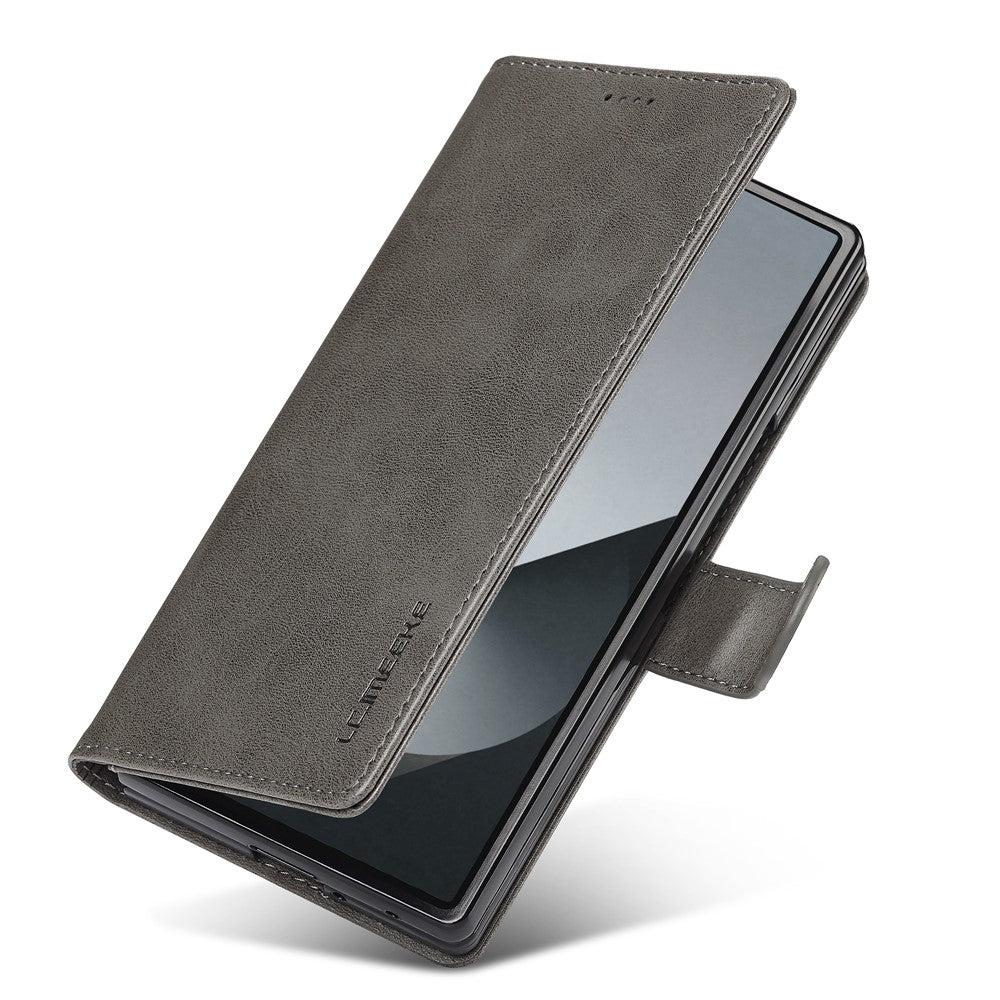 LC.IMEEKE For Samsung Galaxy Z Fold7 5G Case Calf Texture PU Leather Stand Wallet Phone Cover - Grey