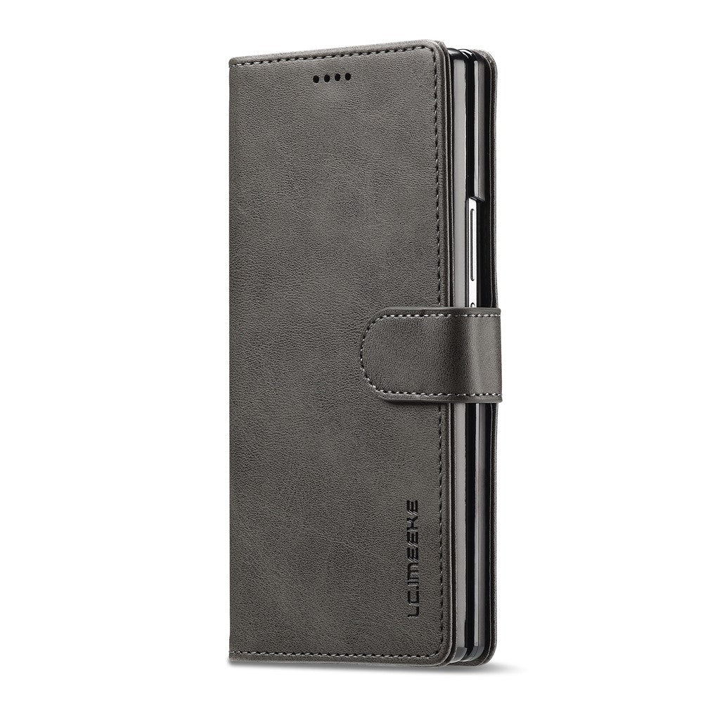 LC.IMEEKE For Samsung Galaxy Z Fold7 5G Case Calf Texture PU Leather Stand Wallet Phone Cover - Grey