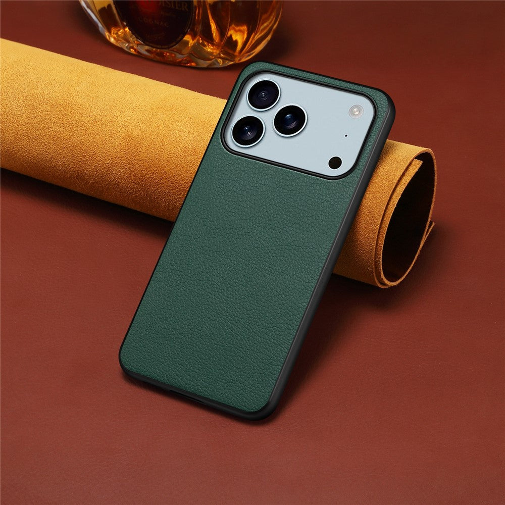 For iPhone 17 Pro Max Case Calf Texture Leather + PC + TPU Phone Cover - Green