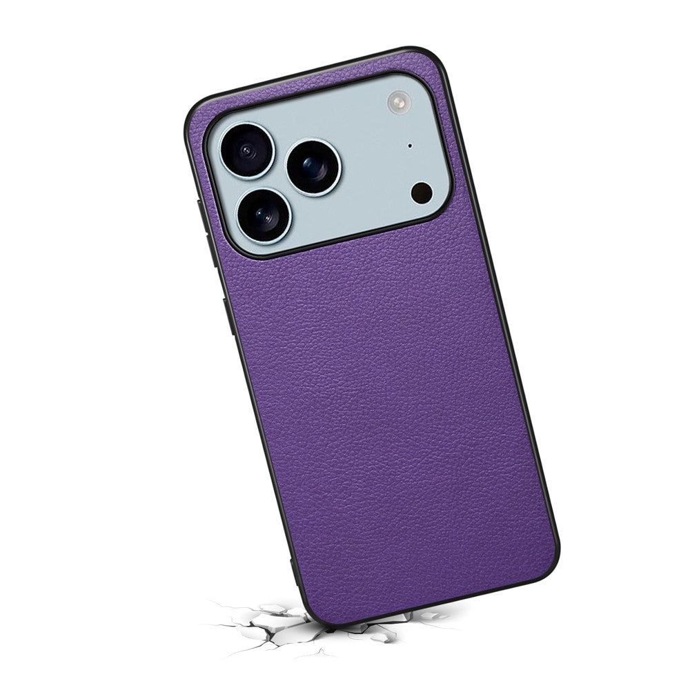 For iPhone 17 Pro Max Case Calf Texture Leather + PC + TPU Phone Cover - Purple