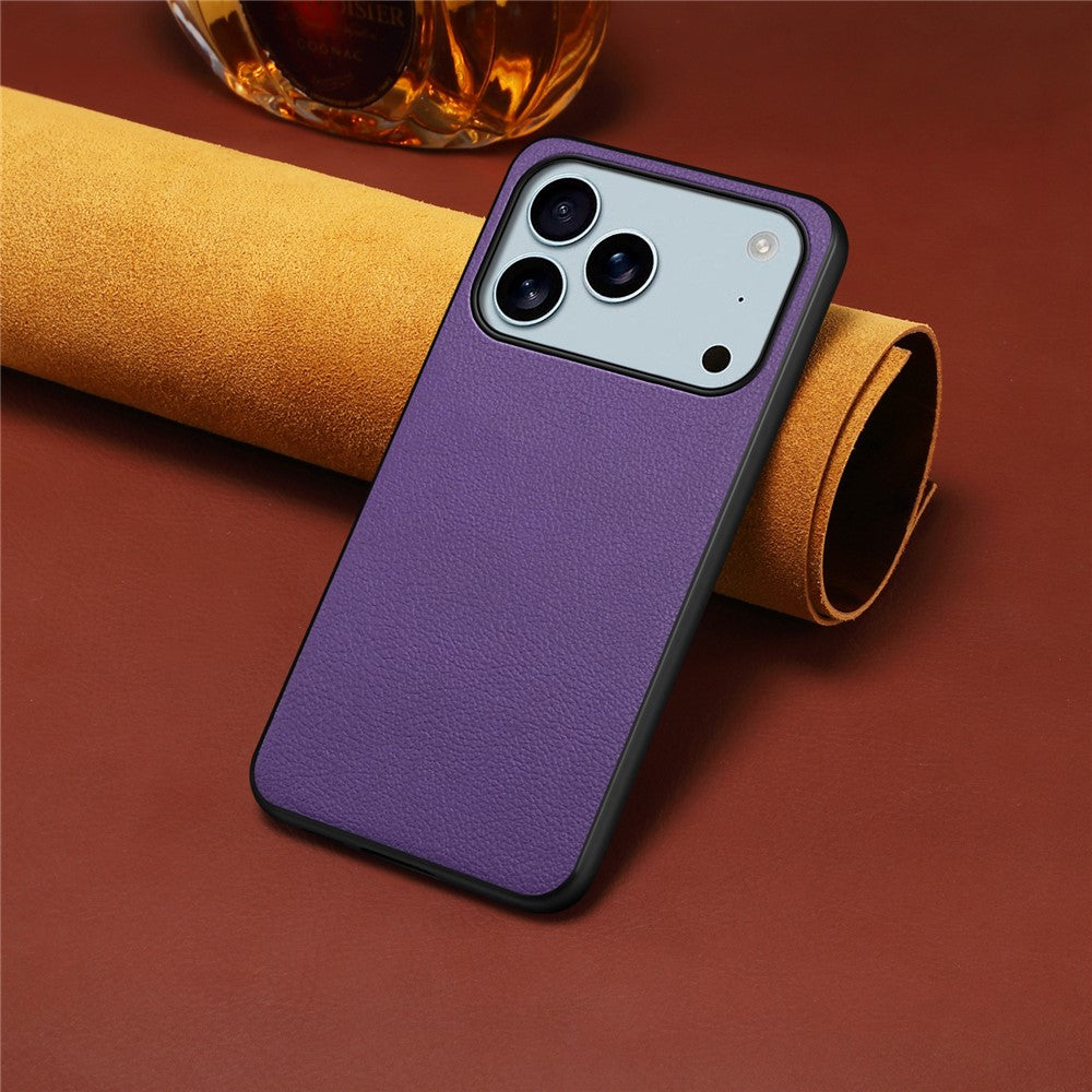 For iPhone 17 Pro Max Case Calf Texture Leather + PC + TPU Phone Cover - Purple