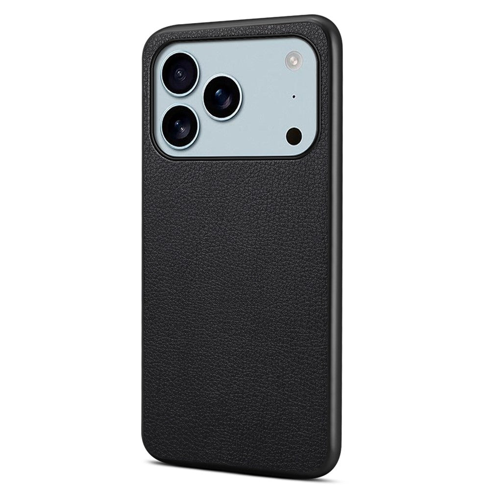 For iPhone 17 Pro Max Case Calf Texture Leather + PC + TPU Phone Cover - Black