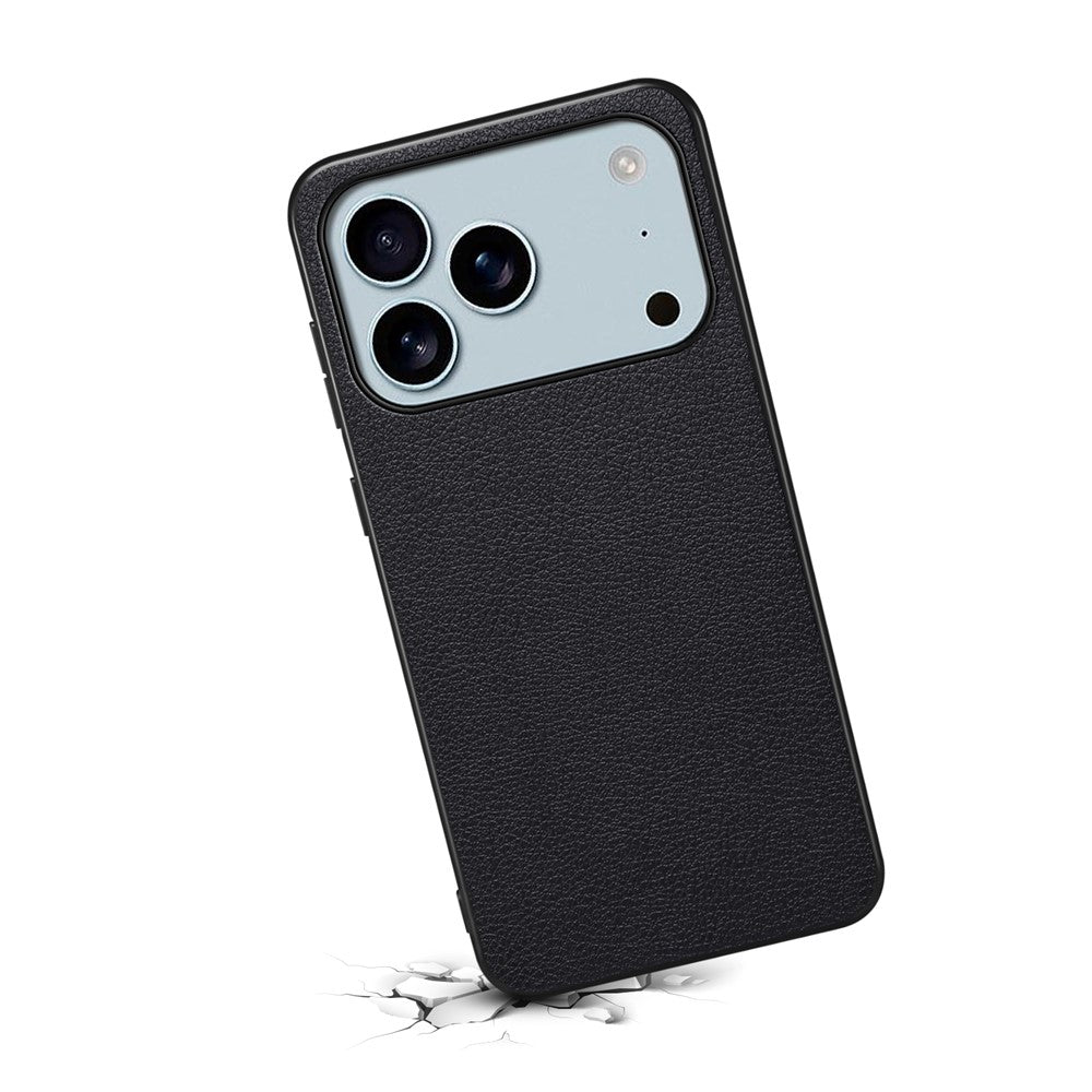 For iPhone 17 Pro Max Case Calf Texture Leather + PC + TPU Phone Cover - Black