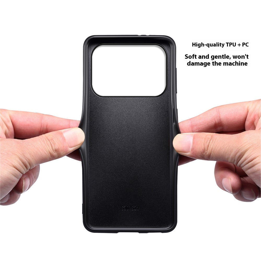 For iPhone 17 Pro Max Case Calf Texture Leather + PC + TPU Phone Cover - Black
