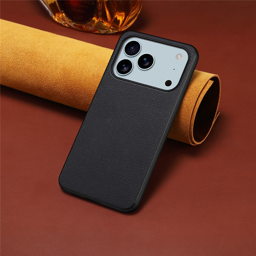 For iPhone 17 Pro Max Case Calf Texture Leather + PC + TPU Phone Cover - Black