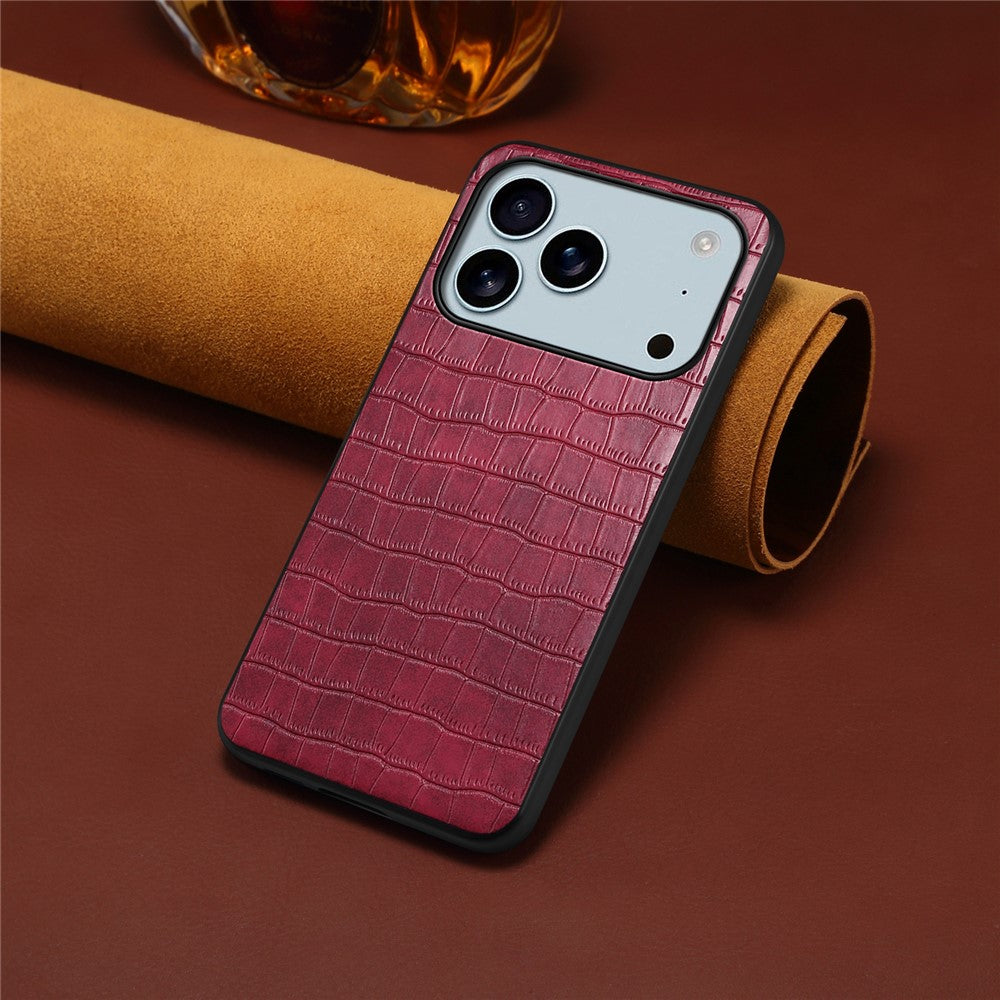 For iPhone 17 Pro Max Case Crocodile Texture Design Leather Slim Back Cover - Red