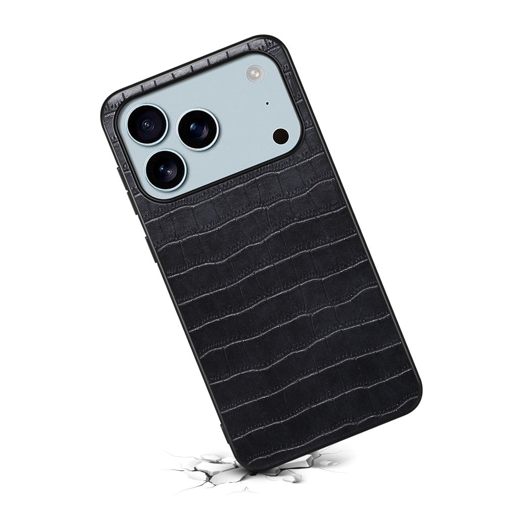 For iPhone 17 Pro Max Case Crocodile Texture Design Leather Slim Back Cover - Black