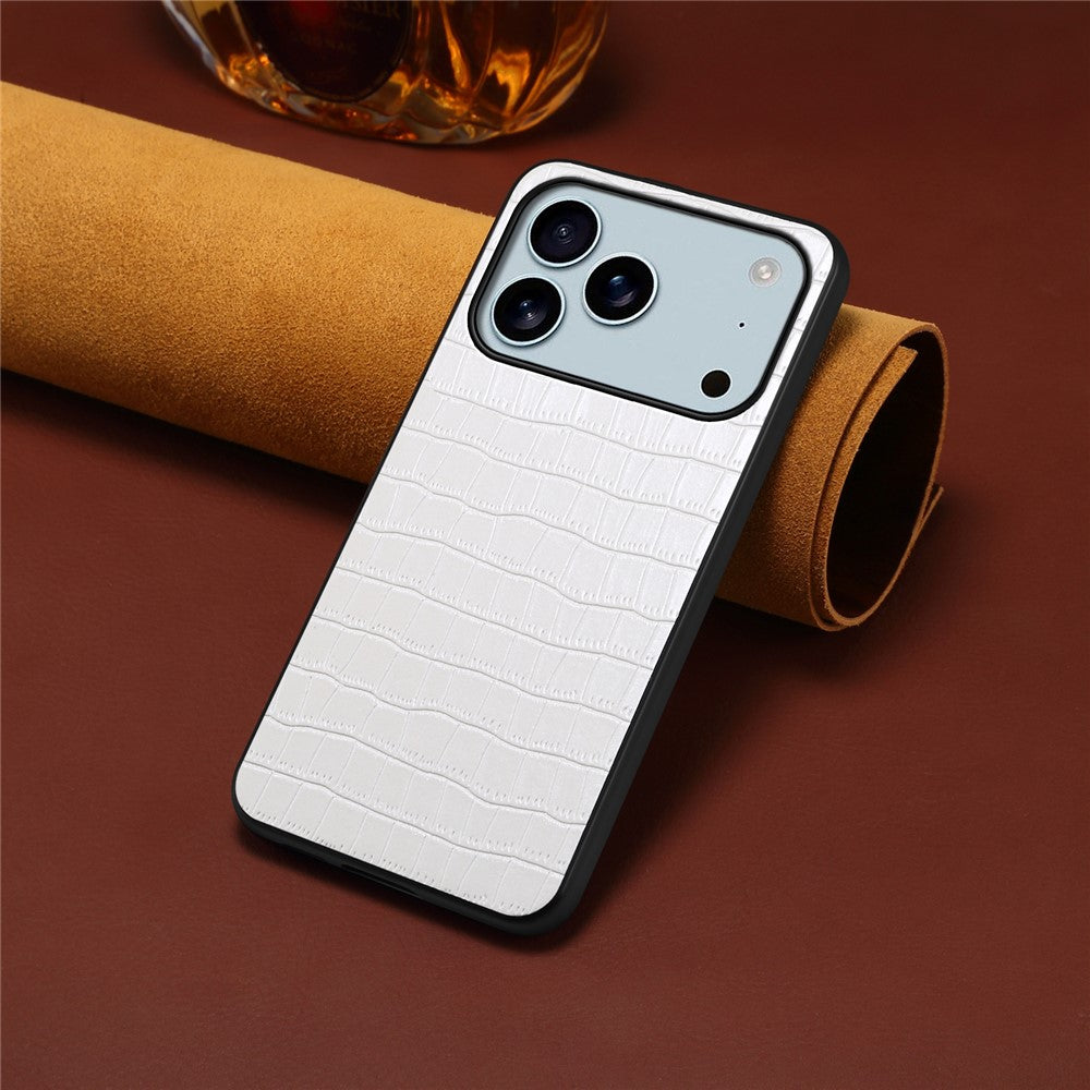 For iPhone 17 Pro Max Case Crocodile Texture Design Leather Slim Back Cover - White