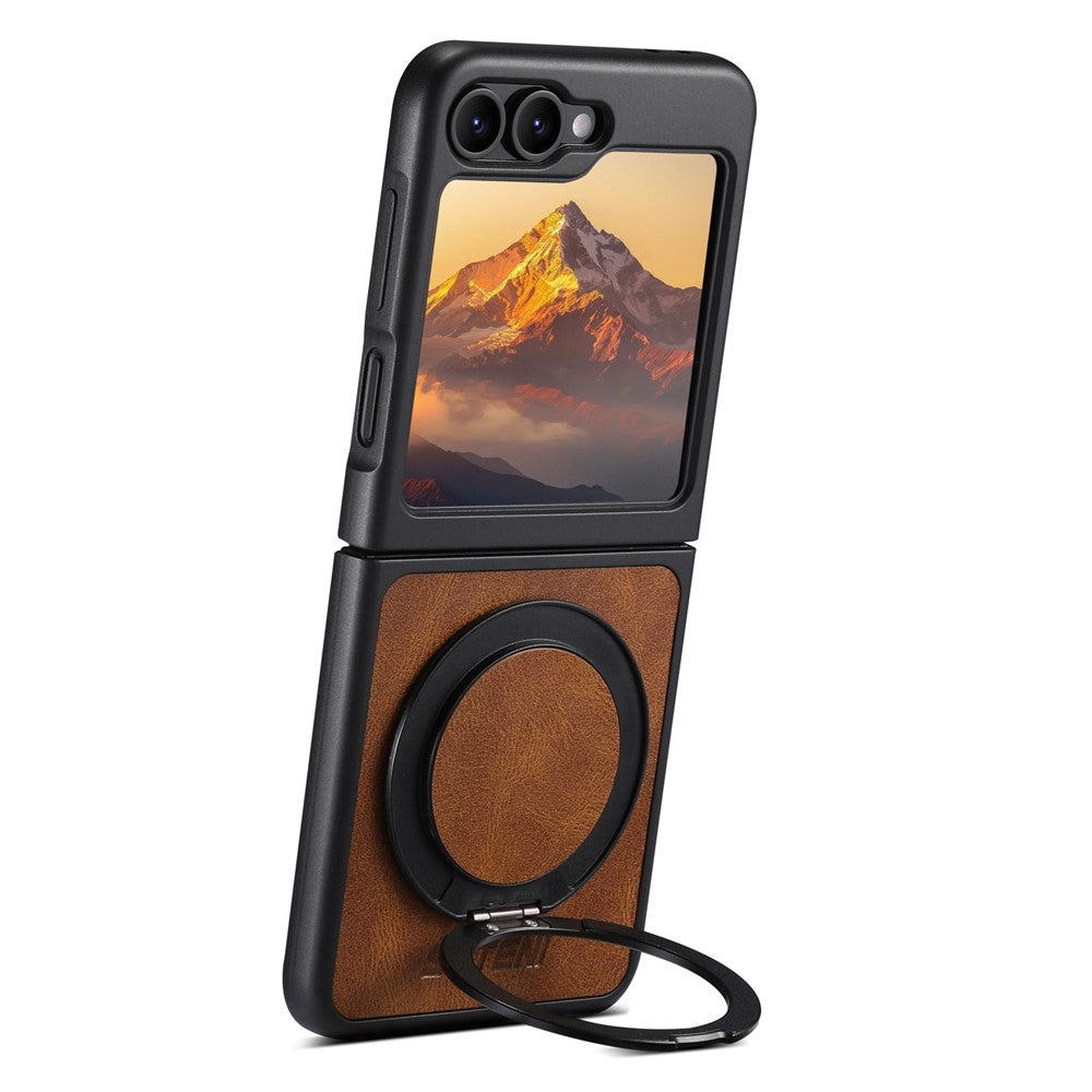 SUTENI G3 For Samsung Galaxy Z Flip7 FE 5G / Z Flip6 5G Case Compatible with MagSafe Waxy Texture Rotating Kickstand Leather Phone Back Cover - Brown