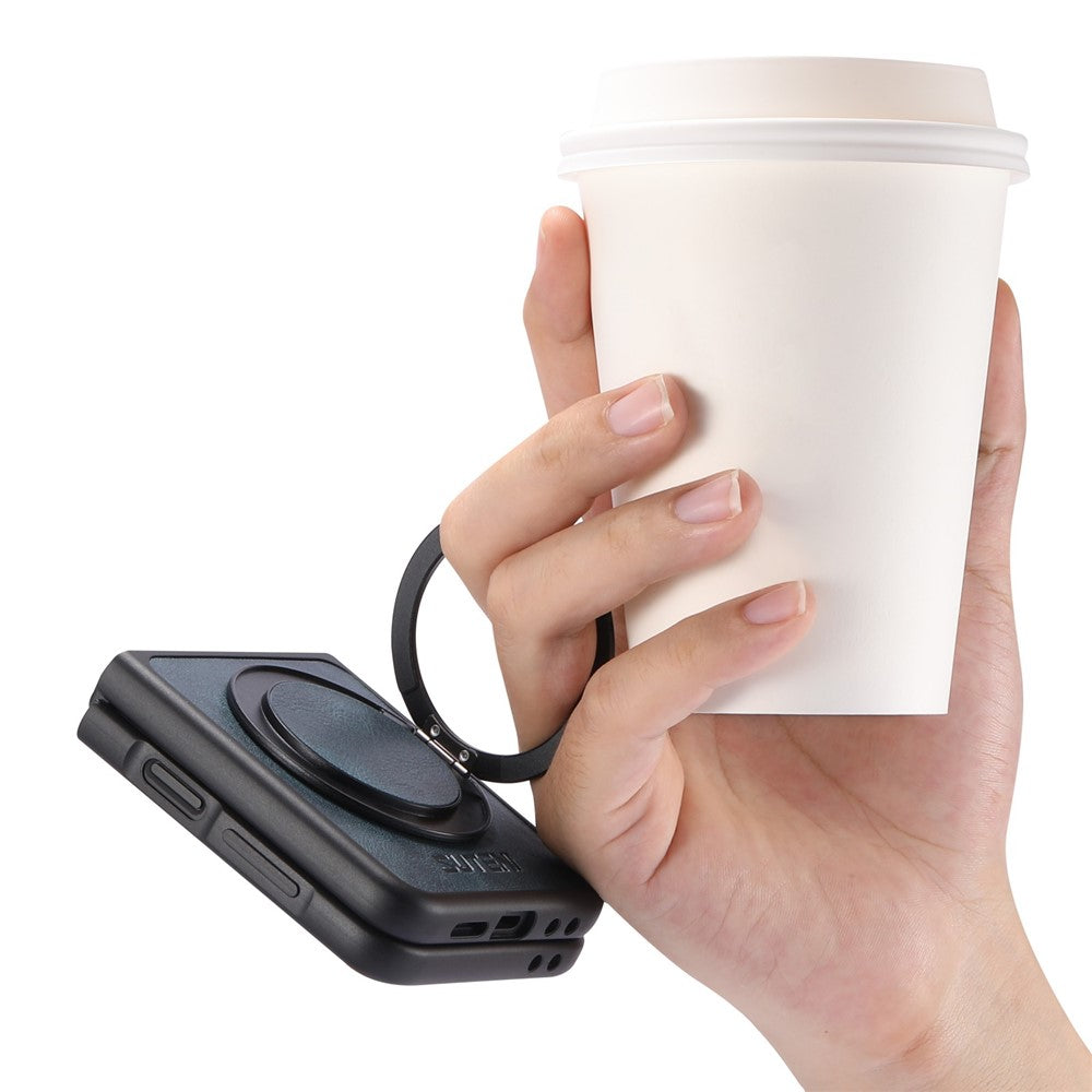 SUTENI G3 For Samsung Galaxy Z Flip7 FE 5G / Z Flip6 5G Case Compatible with MagSafe Waxy Texture Rotating Kickstand Leather Phone Back Cover - Blue