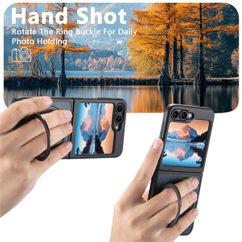 SUTENI G3 For Samsung Galaxy Z Flip7 FE 5G / Z Flip6 5G Case Compatible with MagSafe Waxy Texture Rotating Kickstand Leather Phone Back Cover - Blue