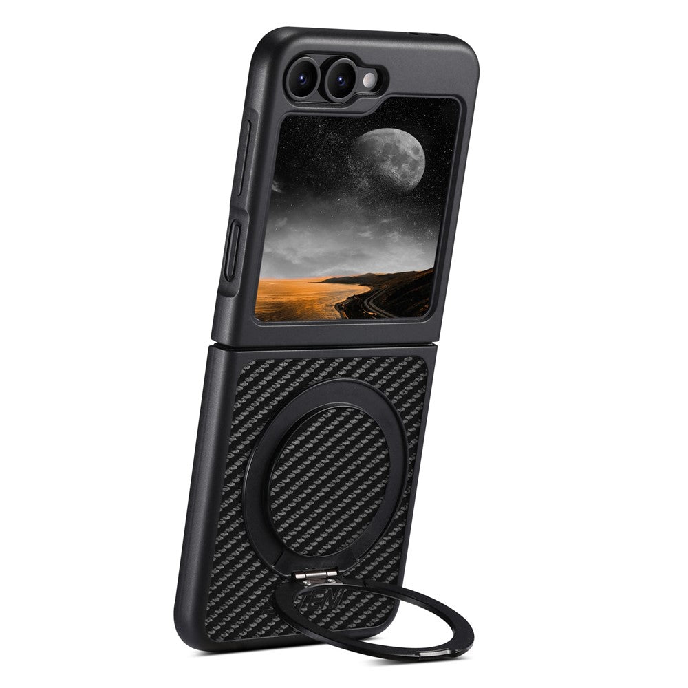 SUTENI G3 For Samsung Galaxy Z Flip7 FE 5G / Z Flip6 5G Magnetic Case Rotating Kickstand Carbon Fiber Texture Leather Phone Back Cover
