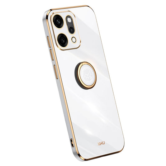 XINLI For Oppo Reno14 Pro 5G (Global) Case Ring Kickstand Electroplating TPU Phone Cover - White