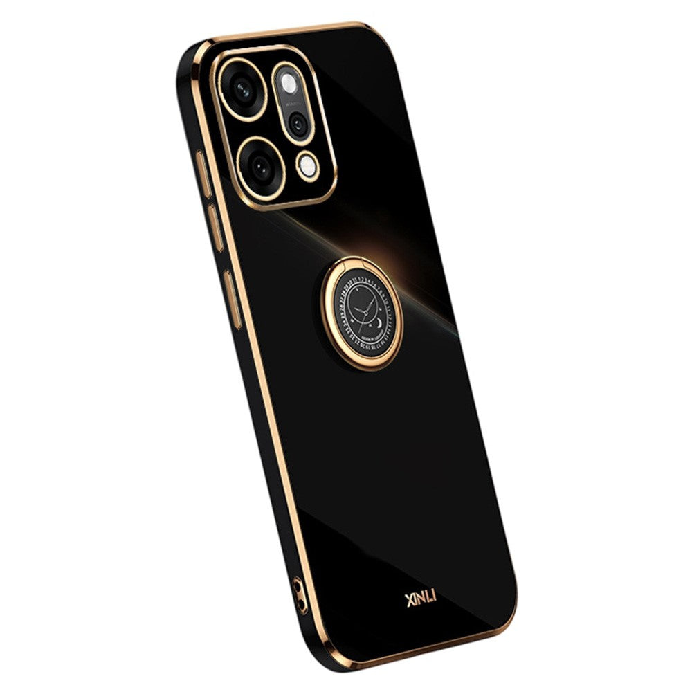 XINLI For Oppo Reno14 Pro 5G (Global) Case Ring Kickstand Electroplating TPU Phone Cover - Black