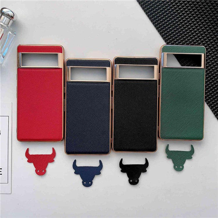 Nano Electroplating Back Cover for Google Pixel 6 Pro 5G, Cross Texture Genuine Leather Coated TPU Anti-drop Phone Case - Black