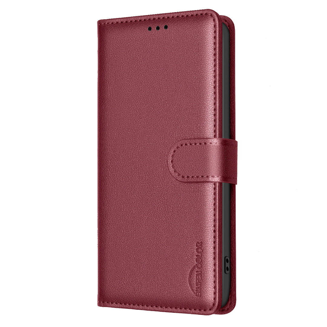 For iPhone 17 Pro Max Leather Case BINFEN COLOR BF32 Wallet RFID Blocking Phone Cover - Red