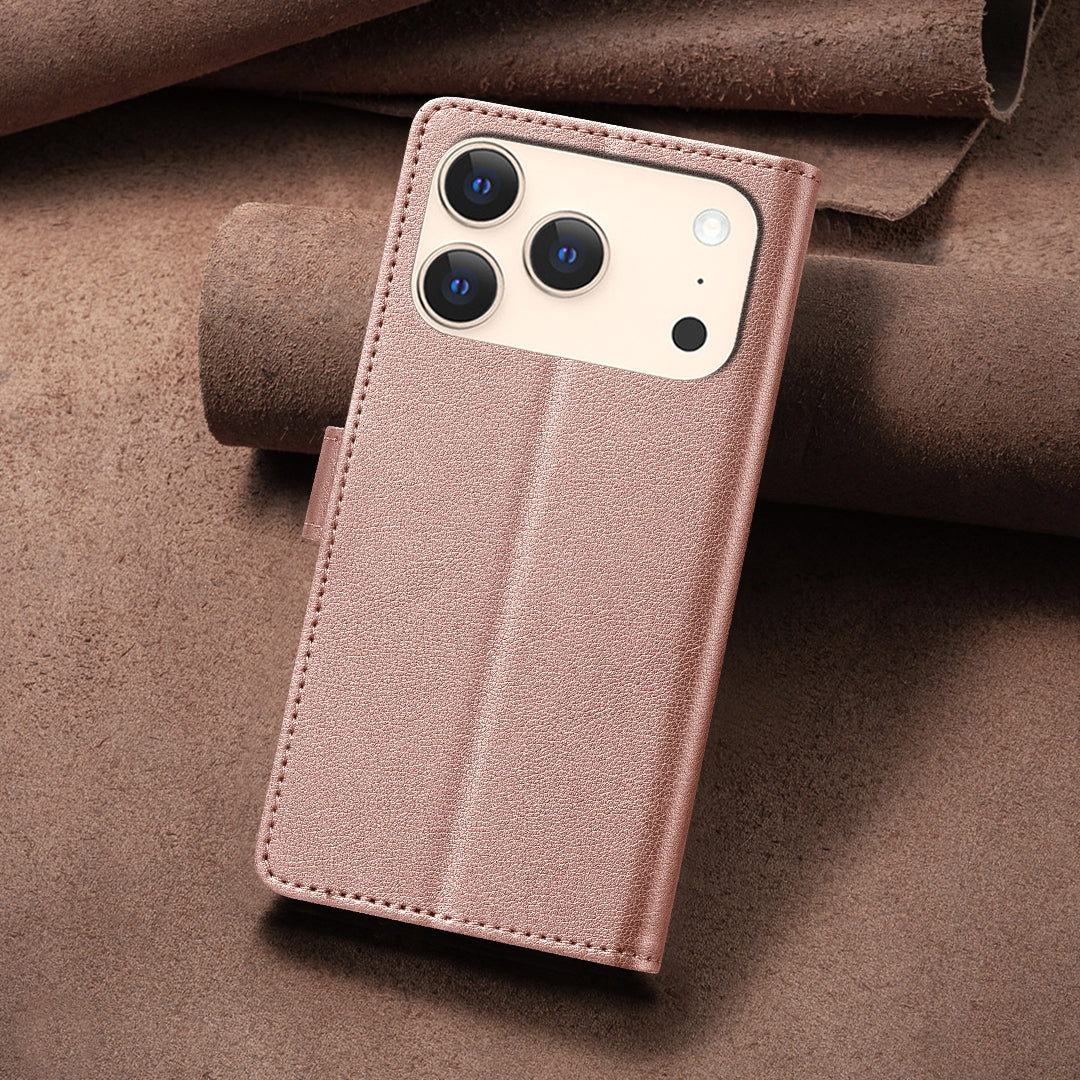 For iPhone 17 Pro Max Leather Case BINFEN COLOR BF32 Wallet RFID Blocking Phone Cover - Rose Gold