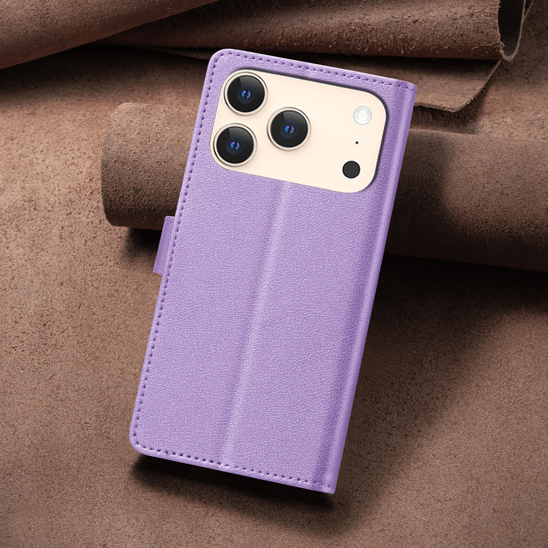 For iPhone 17 Pro Max Leather Case BINFEN COLOR BF32 Wallet RFID Blocking Phone Cover - Purple