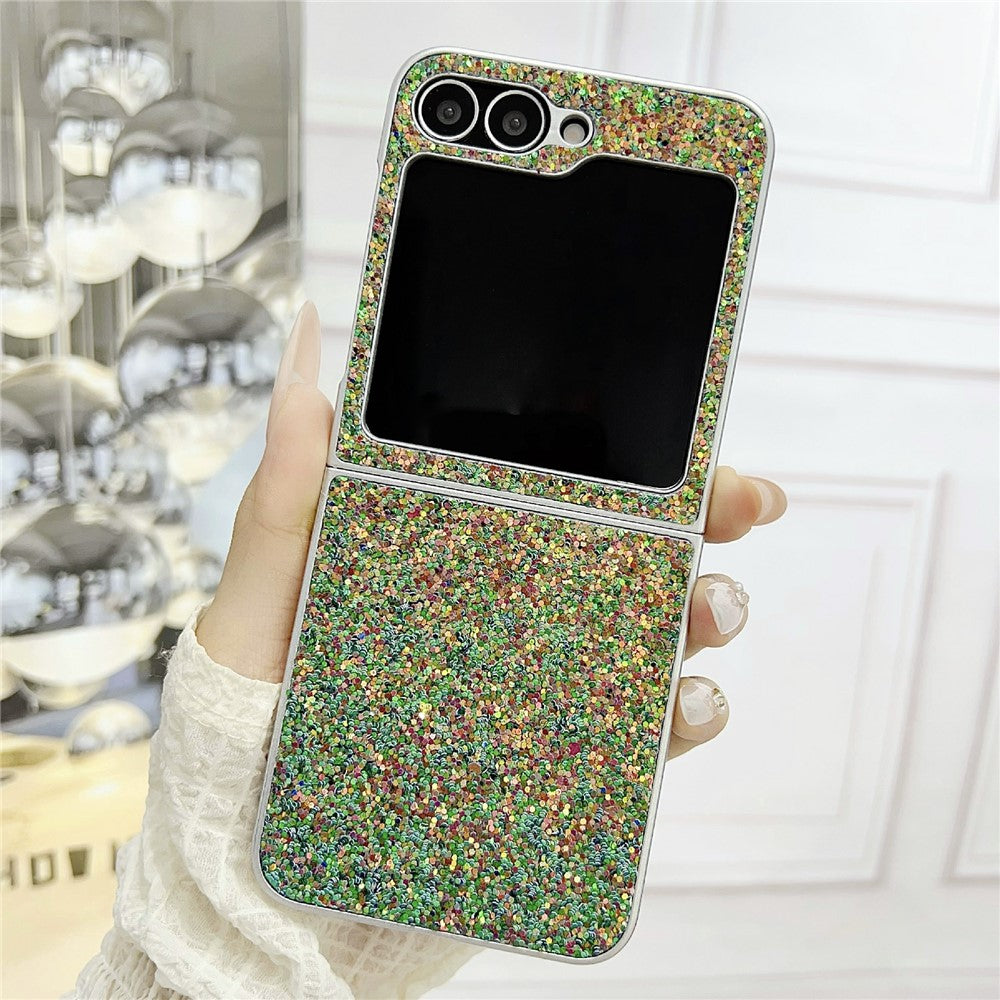 For Samsung Galaxy Z Flip7 FE 5G / Z Flip6 5G Case Rubberized Silver Edge Phantom Glitter Hard PC Phone Cover - Green