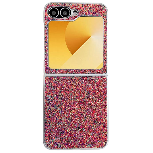 For Samsung Galaxy Z Flip7 FE 5G / Z Flip6 5G Case Rubberized Silver Edge Phantom Glitter Hard PC Phone Cover - Pink