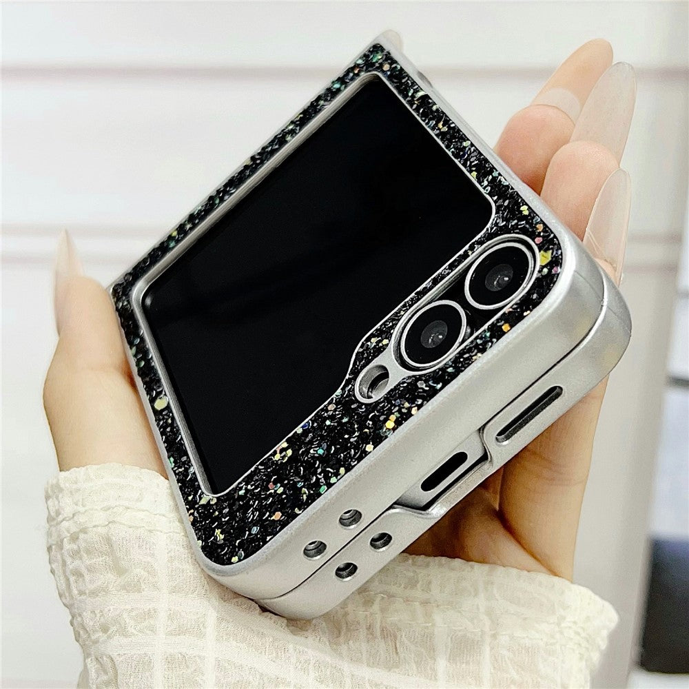 For Samsung Galaxy Z Flip7 FE 5G / Z Flip6 5G Case Rubberized Silver Edge Phantom Glitter Hard PC Phone Cover - Pink