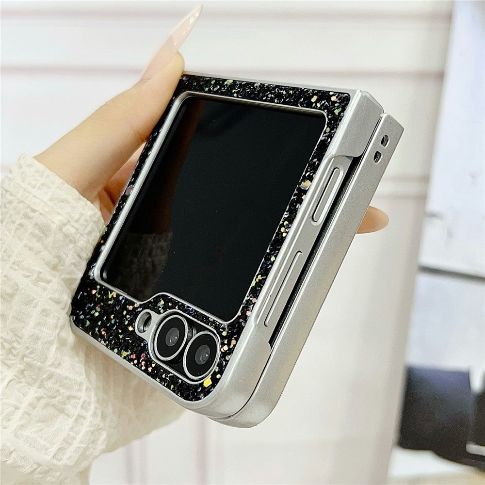 For Samsung Galaxy Z Flip7 FE 5G / Z Flip6 5G Case Rubberized Silver Edge Phantom Glitter Hard PC Phone Cover - Pink