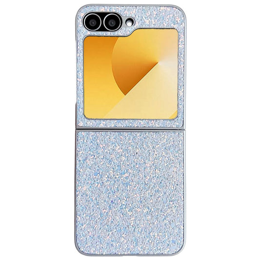 For Samsung Galaxy Z Flip7 FE 5G / Z Flip6 5G Case Rubberized Silver Edge Phantom Glitter Hard PC Phone Cover - White