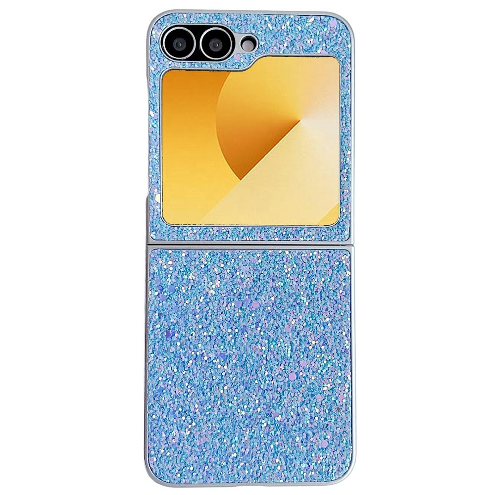 For Samsung Galaxy Z Flip7 FE 5G / Z Flip6 5G Case Rubberized Silver Edge Phantom Glitter Hard PC Phone Cover - Blue