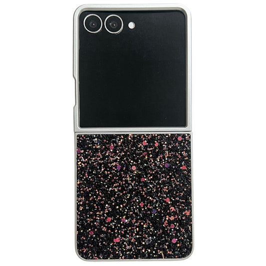 For Samsung Galaxy Z Flip7 5G Case Rubberized Silver Edge Phantom Glitter Hard PC Phone Cover - Black